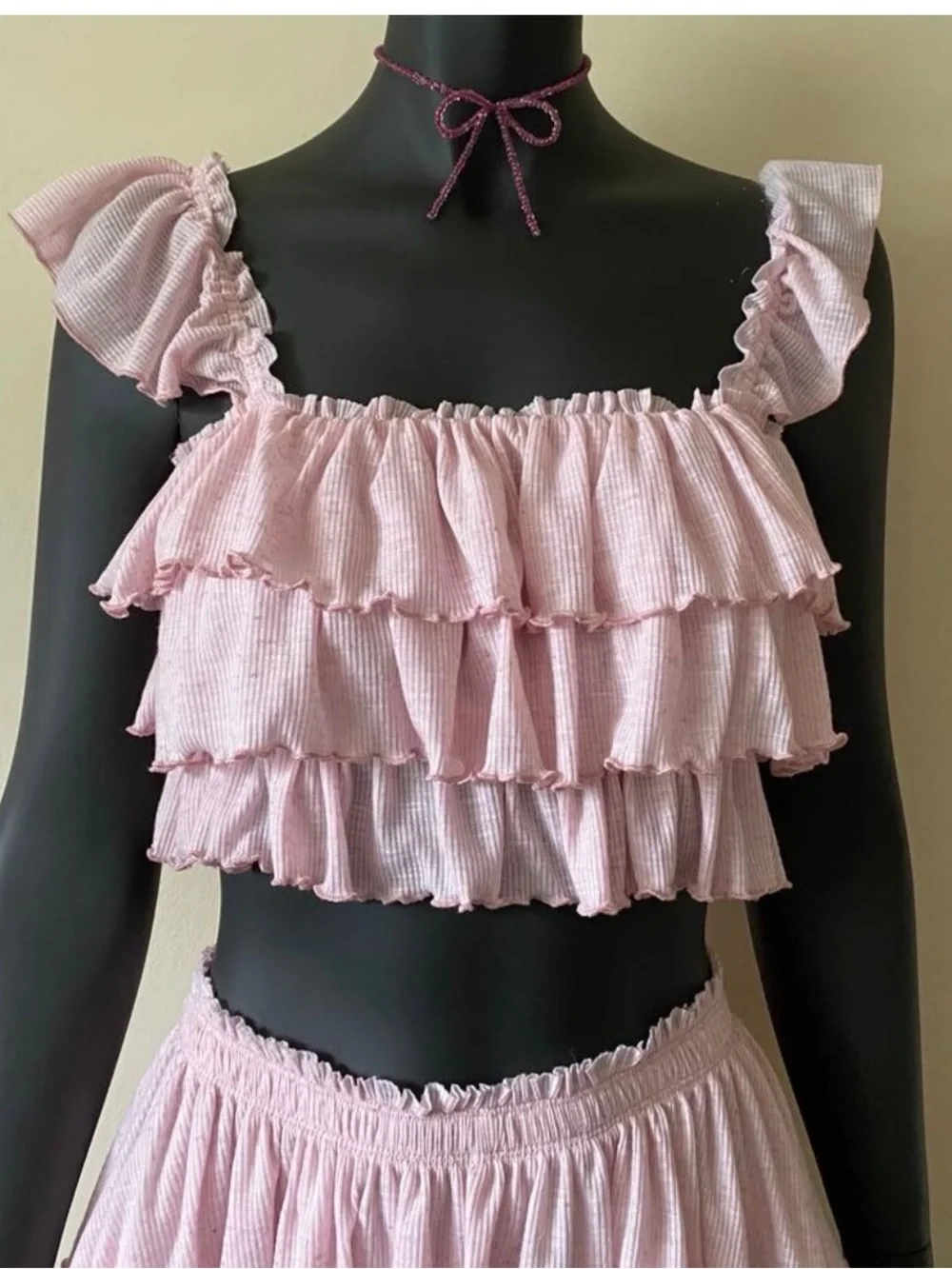 Free People Free-est Mila Tiered Ruffle Top Cami Off the Shoulder Pink Small - Picture 4 of 8